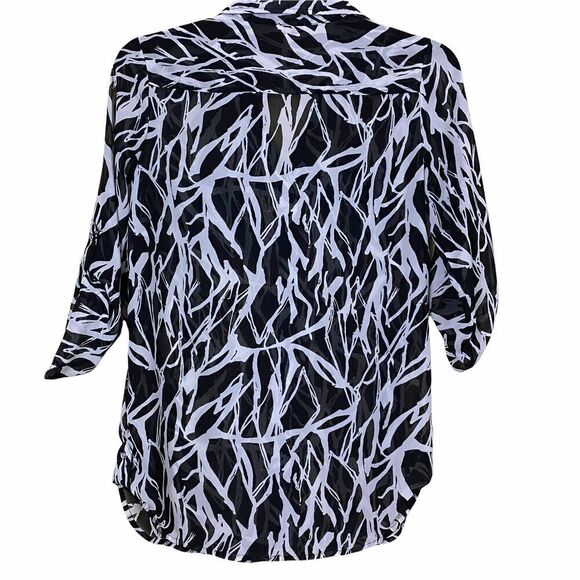 Sunny Leigh Black & White Sheer Graphic Print Button Down Blouse Size Small - Picture 3 of 7